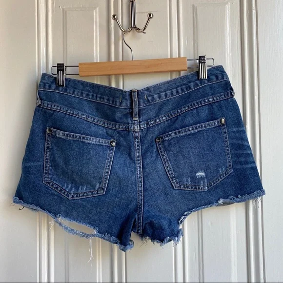 Free People Blue Distressed Cut-Off Jean Shorts - Picture 11 of 11